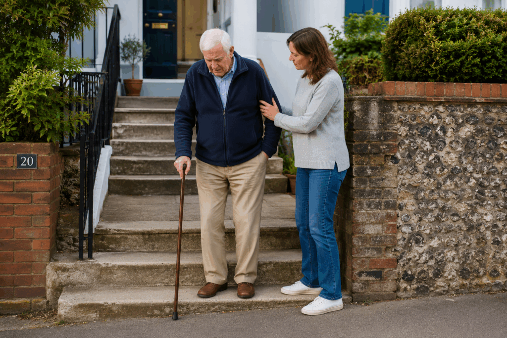 picture showing older people with support from family members in an article about Brighton physiotherapy rehabilitation for home visits.