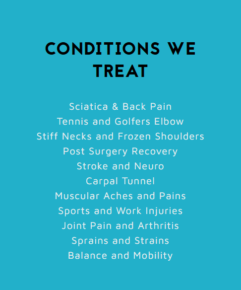 A list of conditions the physiotherapists treat