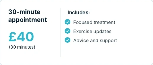 £40 physio at home appointment button 30 minutes