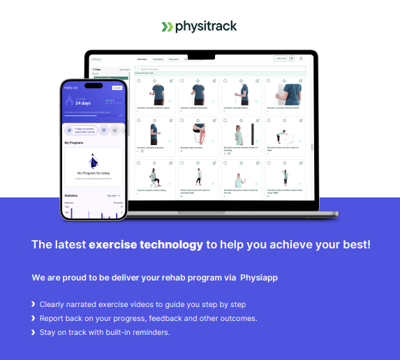 physitrack screen shot showing physio exercises app for customers